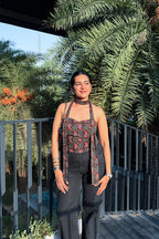 Kiara Corset Back Black Top with Scarf